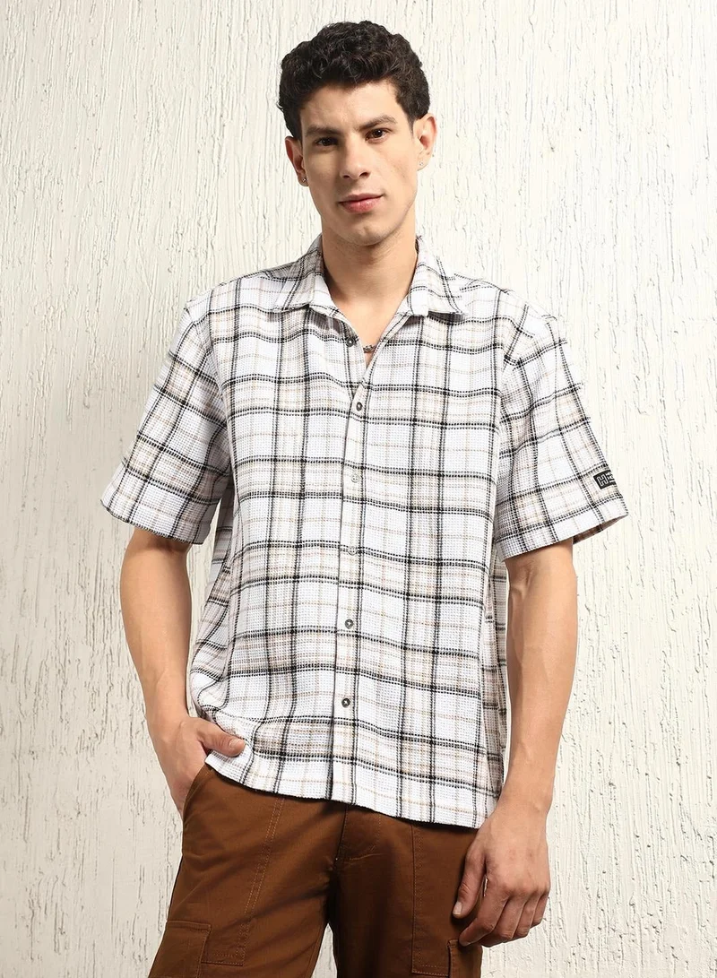 Hubberholme Oversized Multicolor Waffle Shirt for Men, Checked Design