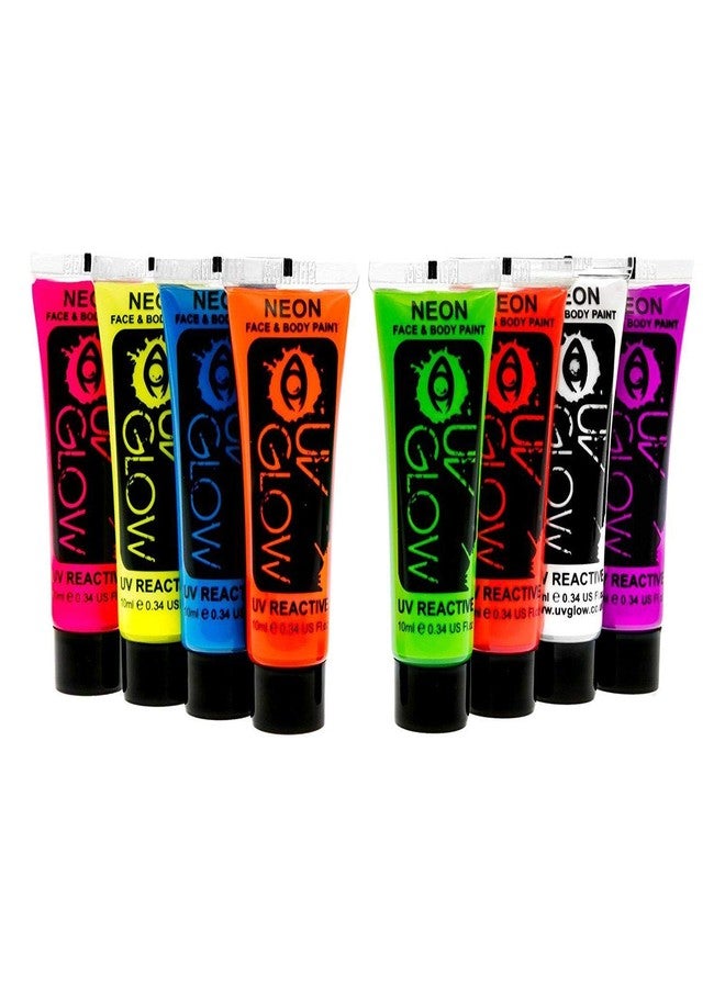 Uv Glow Blacklight Face and Body Paint 0.34oz - Set of 8 Tubes - Neon Fluorescent (All Colours) - Image 1