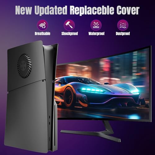 PEYANZ Faceplate Cover Compatible with PlayStation 5 Slim (Disc Edition) - Protective ABS Shell, Scratch-Resistant Matte Surface, Easy Installation, Includes 2 Silicone Covers (Black+) - Image 3