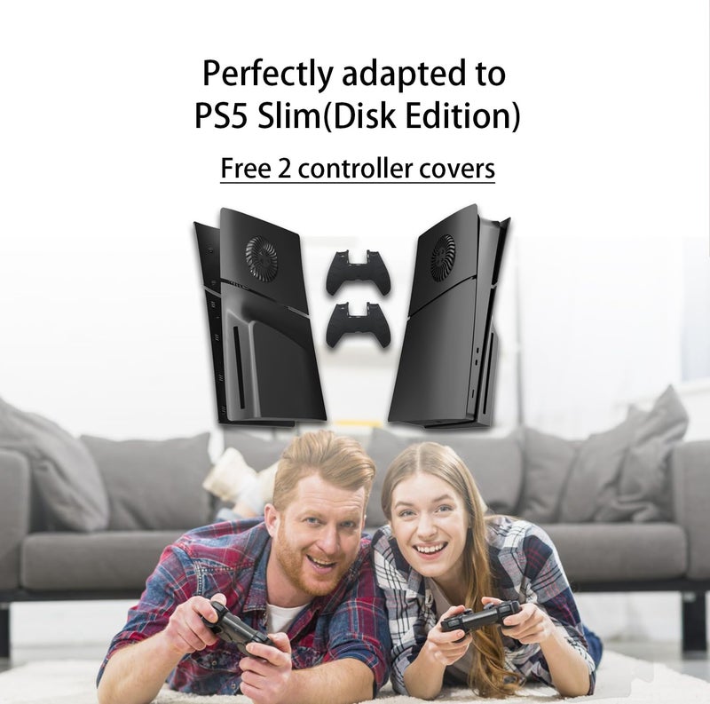 PEYANZ Faceplate Cover Compatible with PlayStation 5 Slim (Disc Edition) - Protective ABS Shell, Scratch-Resistant Matte Surface, Easy Installation, Includes 2 Silicone Covers (Black+) - Image 2