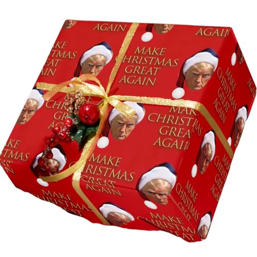 END THE WOKENESS Trump Christmas Wrapping Paper 4 Sheets 18 x 24 Each 18 x 96 Total Festive Holiday Gift Wrap with Donald Trump Design Funny Political Gag Gift - Image 1
