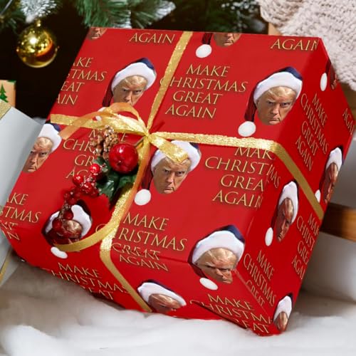 END THE WOKENESS Trump Christmas Wrapping Paper 4 Sheets 18 x 24 Each 18 x 96 Total Festive Holiday Gift Wrap with Donald Trump Design Funny Political Gag Gift - Image 3