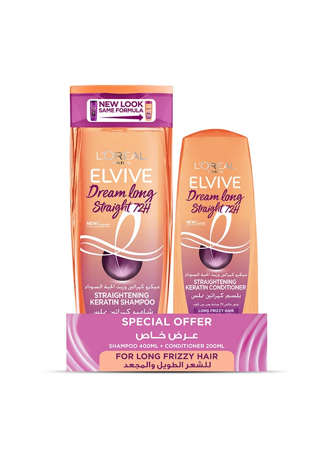 L'OREAL PARIS Elvive Dream Long Straight Shampoo 400ml, Conditioner 200ml For Long Frizzy Hair 