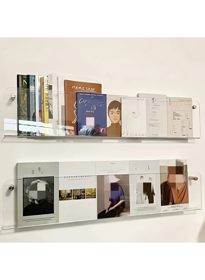رفيعة جدارية عائمة من الأكريليك الشفاف مقاس 40 × 15 سم لعرض مكتبة المنزل وحامل المجلات - Image 2