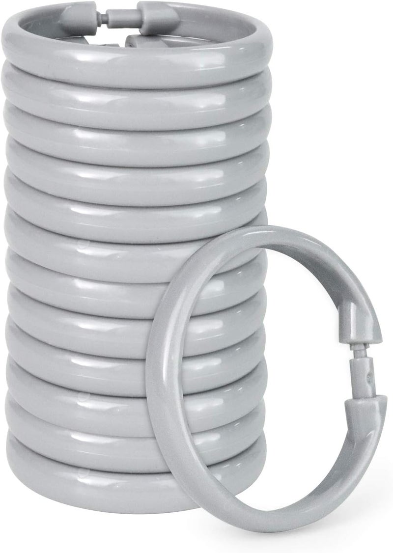 Qulable Shower Curtain Rings-12 Pack- Plastic Shower Curtain Hooks O-Shaped Rings Hook Glide Easily on Bathroom Shower Rod(Grey) - Image 1