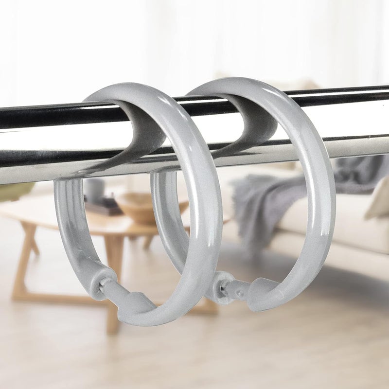 Qulable Shower Curtain Rings-12 Pack- Plastic Shower Curtain Hooks O-Shaped Rings Hook Glide Easily on Bathroom Shower Rod(Grey) - Image 4