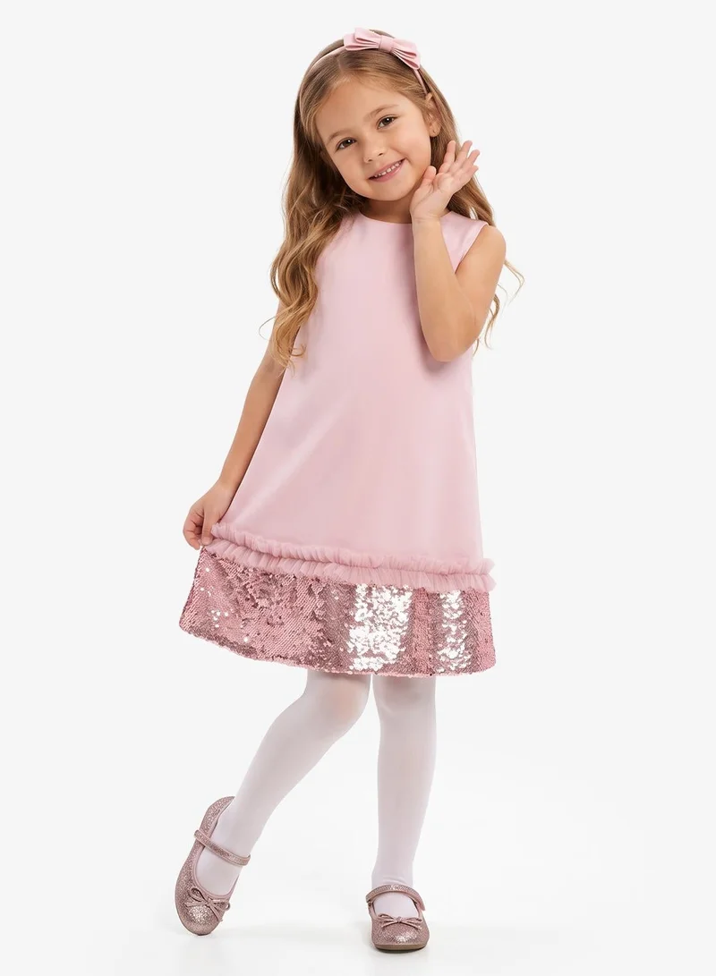 Little Golden Apple Little Cut Sleeve With Sequin Dress