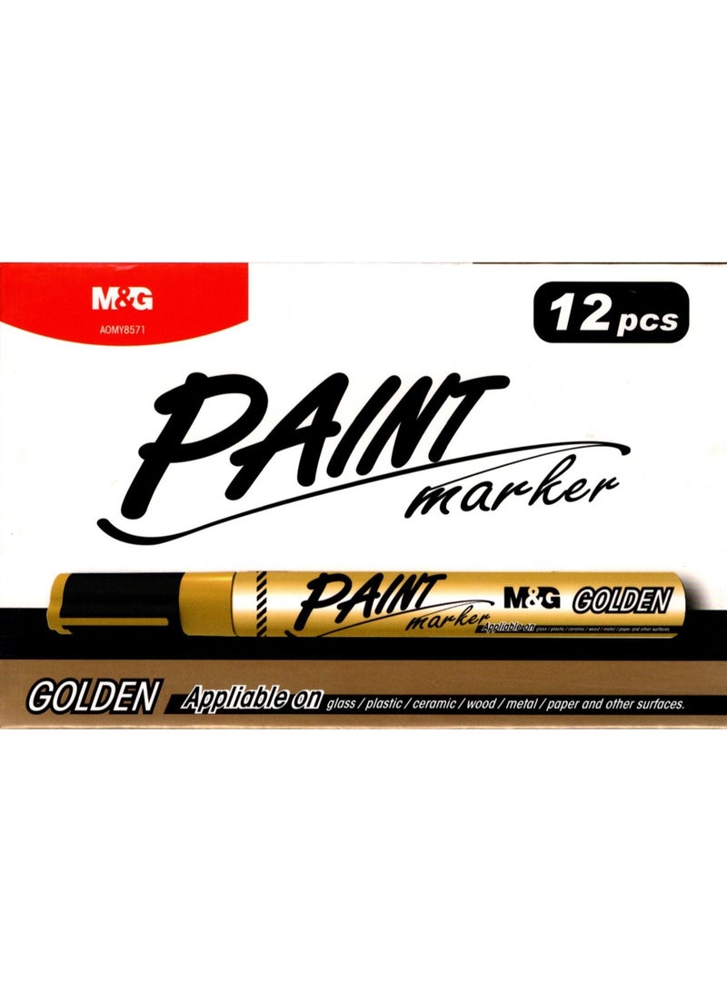 M&G Chenguang Permanent Metallic Paint Marker Pens for Multi-Surface Oil-Based Marker - Gold - 1pcs- No:AOMY8571 - Image 2