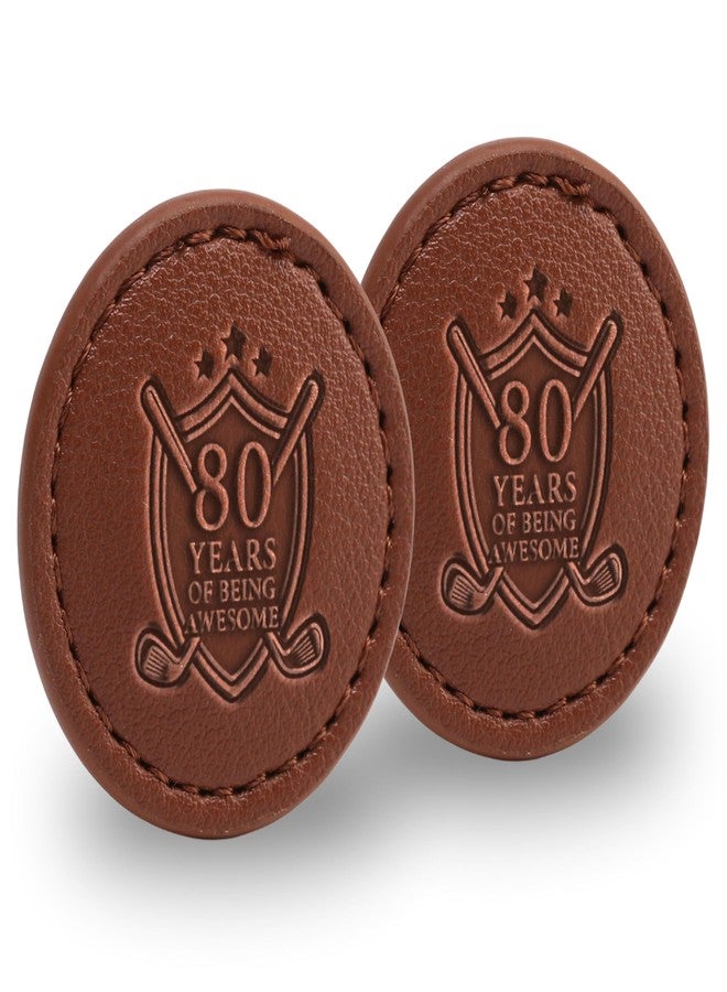 CybGene 80th Birthday Gifts for Men Golf Ball Markers (Tan, Set of 2), 80th Birthday Leather Golf Markers Golf Accessories, Birthday, Christmas - Image 1