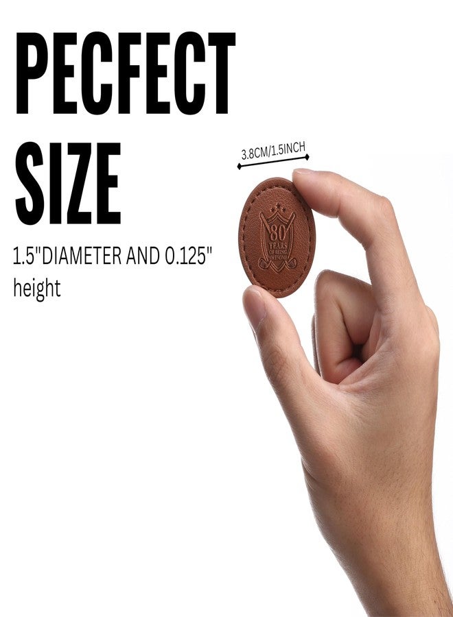 CybGene 80th Birthday Gifts for Men Golf Ball Markers (Tan, Set of 2), 80th Birthday Leather Golf Markers Golf Accessories, Birthday, Christmas - Image 2