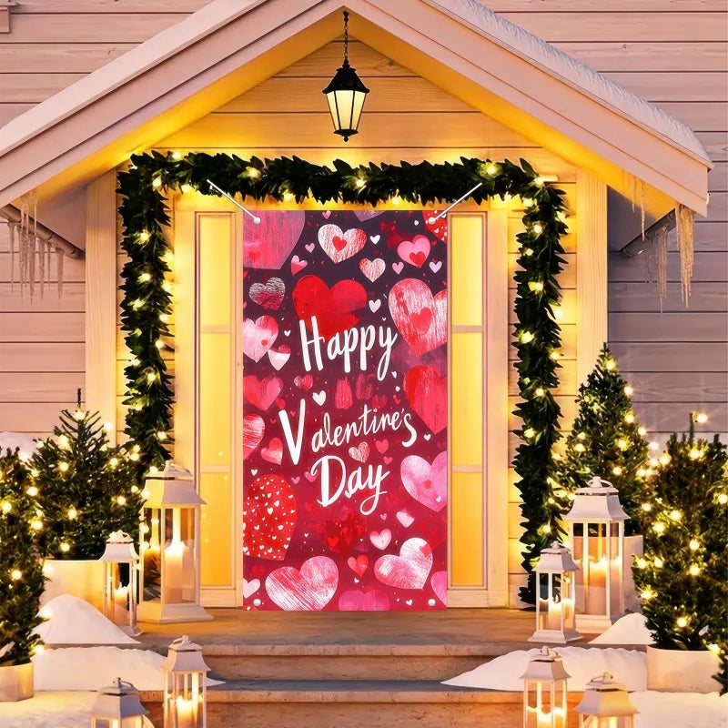 BlissYard Valentines Day Door Cover 71x35 Inch â€“ Valentine Door Cover Gnome Love Heart Design, Valentines Door Decorations for Front Door Indoor Outdoor Valentines Day Decor - Image 1