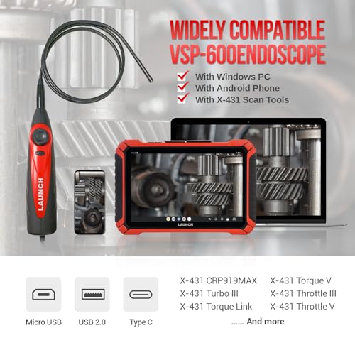 LAUNCH VSP-600 Videoscope, 7mm Snake Camera with 6 LED Lights USB Borescope, IP67 Waterproof HD Borescope Inspection Camera, Industrial HD Endoscope for X-431 Series, Android Cellphone - Image 2