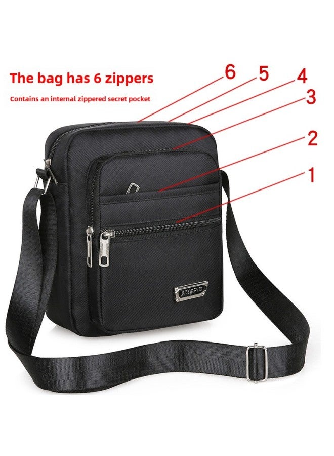 Japanese And Korean Waterproof Shoulder Messenger Bag OxFord Cloth Bag Men's Bag Men's And Women's Business Bag Wallet-Color:Upgraded Version [six-layer Zipper] Black  - Image 1