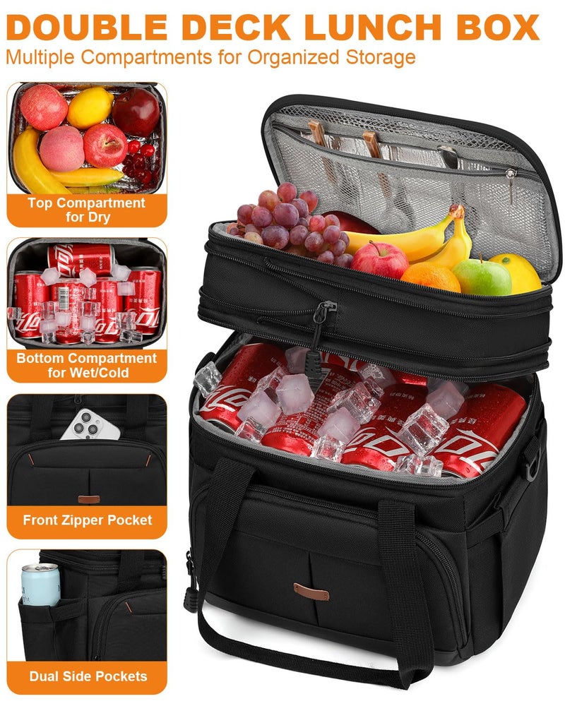 Pritent Lunch Box For Men Women Double Deck Insulated Lunch Bag For Men Woman Leakproof Expandable Cooler Bag with Adjustable Shoulder Strap for Work Picnic School(Black,Medium) - Image 5