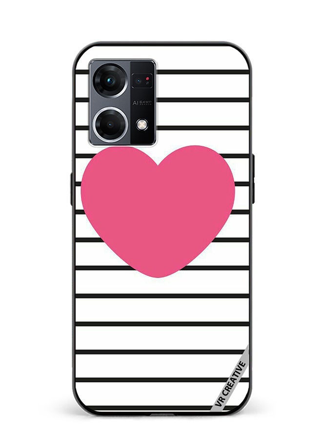 VR CREATIVE Protective Case Cover For Oppo Reno8 4G Pink Heart stripes Design Multicolour - Image 1