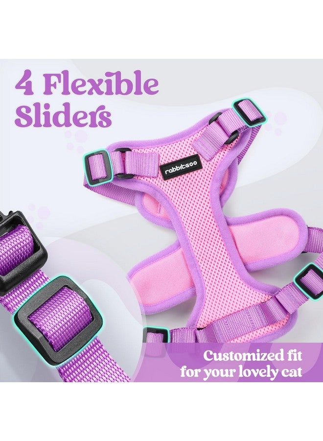 رابيتجو طقم حزام ومقود للقطط من rabbitgoo، حزام صدرية ناعم مقاوم للهروب قابل للتعديل للمشي في الهواء الطلق، سترة قطط صغيرة سهلة التحكم وجيدة التهوية مع شرائط عاكسة، وردي وأرجواني، مقاس XS - Image 3