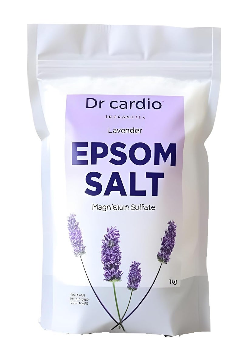 Dr Cardio Epsom Bath Salt for Foot and Body Pain Relief Lavender Muscle Pain Stress Relief 1 kg Lavender - Image 1