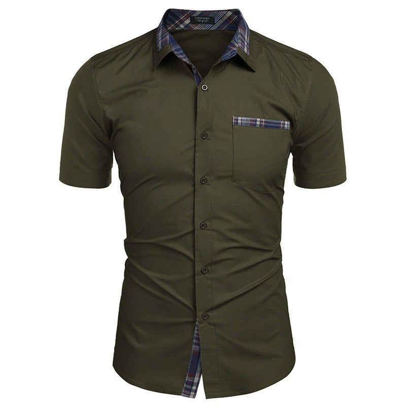Men's short-sleeved 2021 summer clothes new European and American casual shirts men's plaid foreign trade business men's clothing Pink XL - Image 2