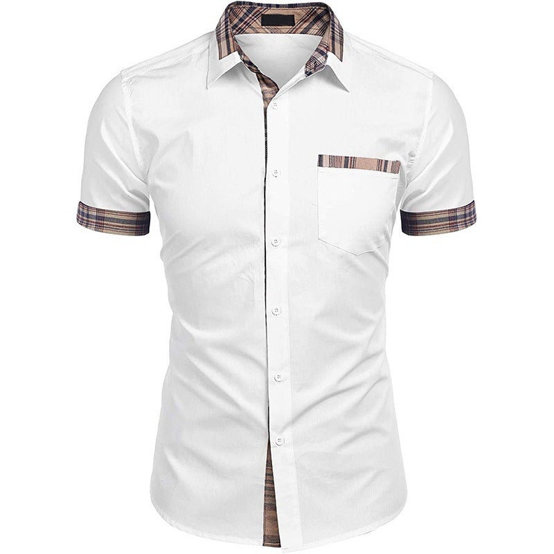 Men's short-sleeved 2021 summer clothes new European and American casual shirts men's plaid foreign trade business men's clothing Pink XL - Image 3