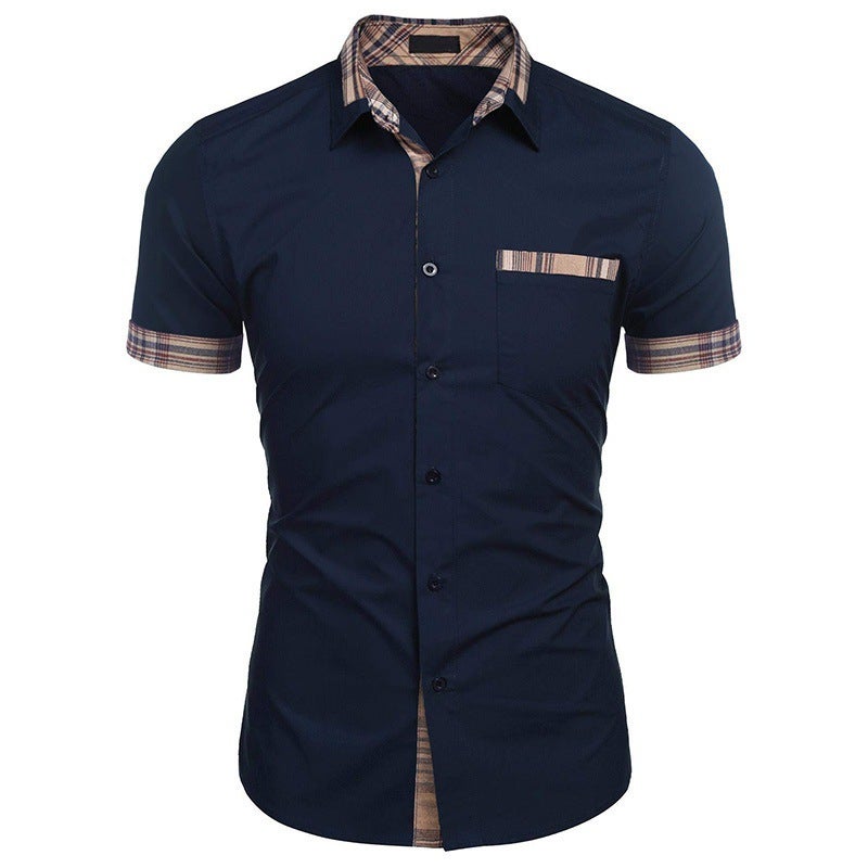 Men's short-sleeved 2021 summer clothes new European and American casual shirts men's plaid foreign trade business men's clothing Pink XL - Image 5