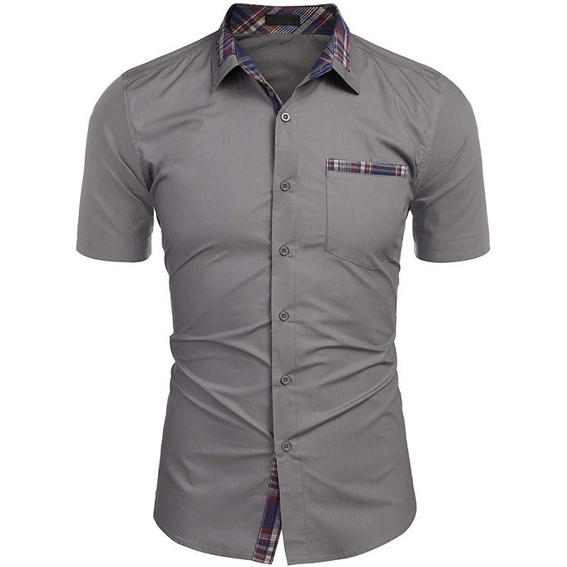 Men's short-sleeved 2021 summer clothes new European and American casual shirts men's plaid foreign trade business men's clothing Pink XL - Image 4