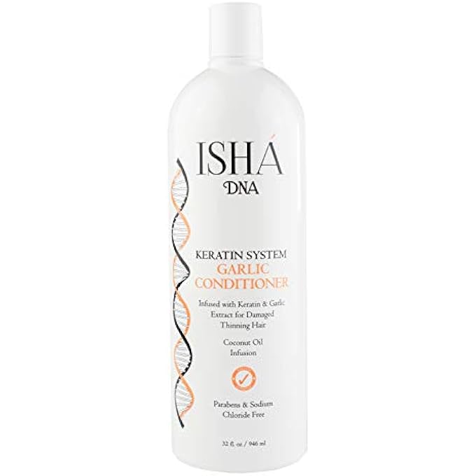 ISHA DNA KERATIN SYSTEM GARLIC CONDITIONER - INFUSED WITH KERATIN AND GARLIC EXTRACT FOR DAMAGED THINNING HAIR - STOPS HAIR LOSS AND PROMOTES GROWTH - DEEP CONDITIONING - SULFATE AND PARABEN FREE - Image 1