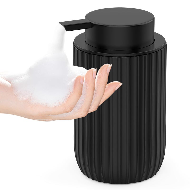 POSOSTO Ceramic Foaming Hand Soap Dispenserï¼Œ12 oz Bathroom Soap Dispensersï¼Œ Lotion Dispenser for Kitchen, Refillable Matte Streaks Soap Dispenser with Large Pump (Black) - Image 1
