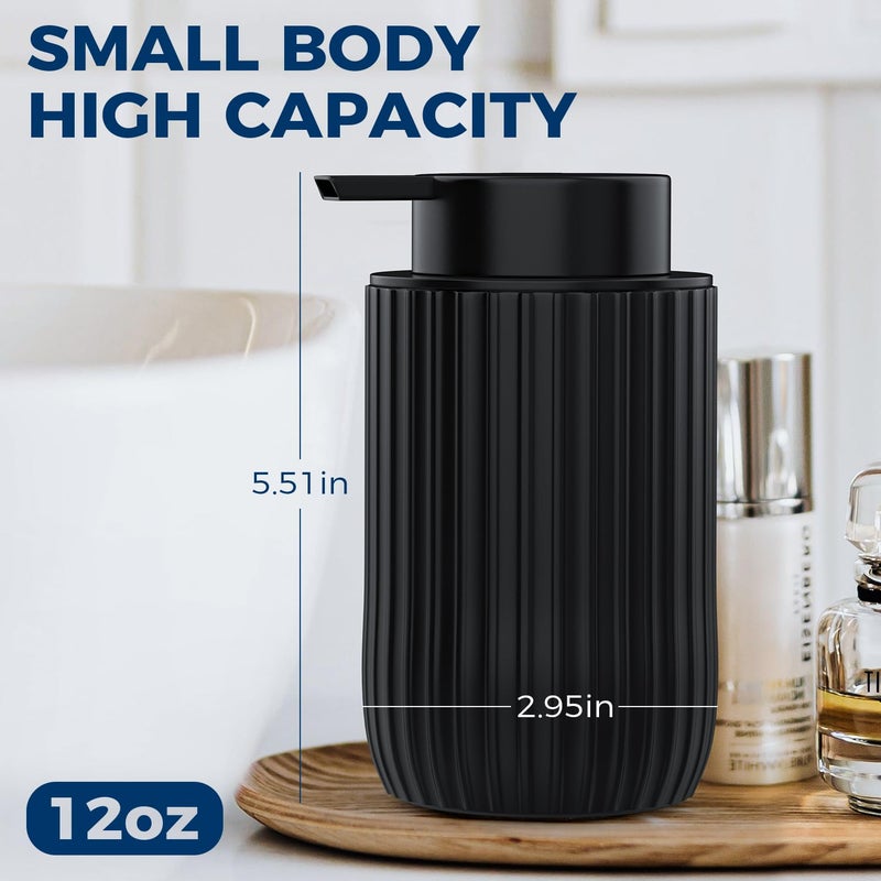 POSOSTO Ceramic Foaming Hand Soap Dispenserï¼Œ12 oz Bathroom Soap Dispensersï¼Œ Lotion Dispenser for Kitchen, Refillable Matte Streaks Soap Dispenser with Large Pump (Black) - Image 2