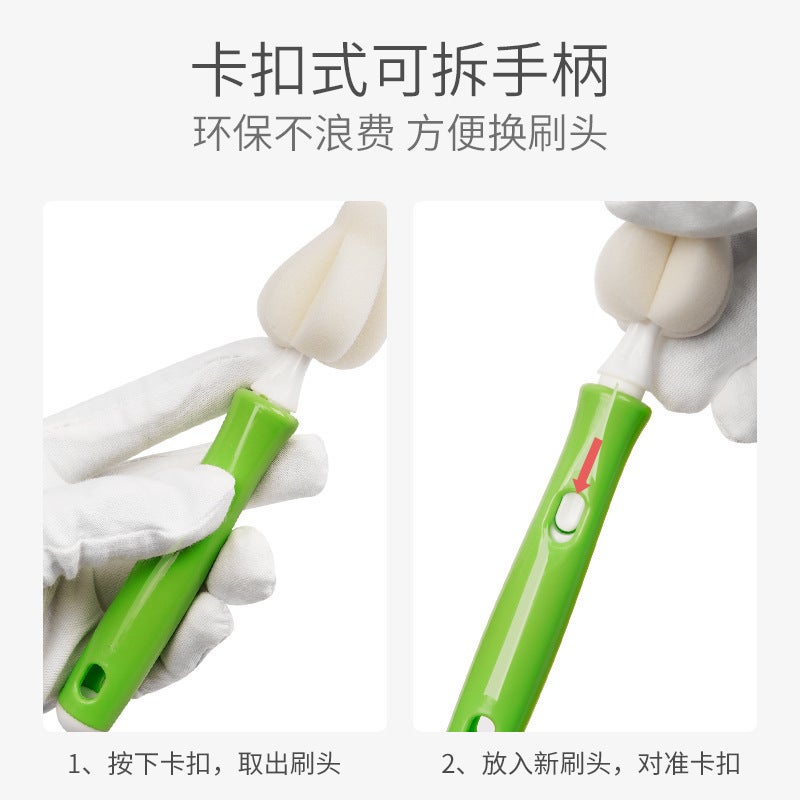Infant Pacifier Brush Cleaning Brush Suit 360 Degree Rotating Replacement Head Sponge Bottle Brush Pacifier Brush Suit - Image 3