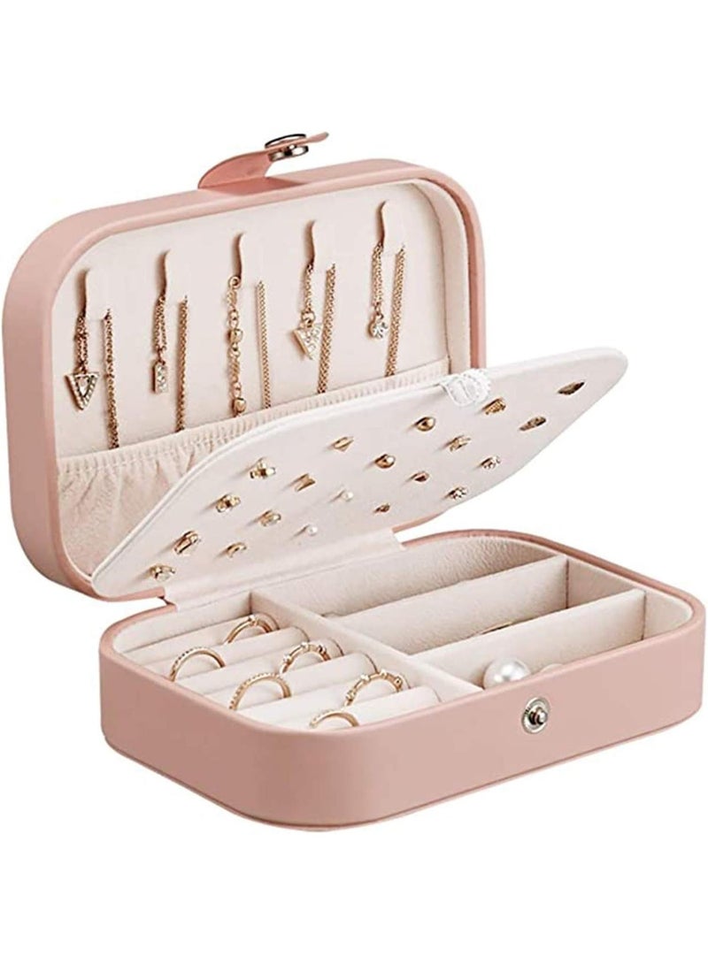 Pink Jewelry Box Organizer with Necklace Hooks and Compartments for Rings and Bracelets - Image 1
