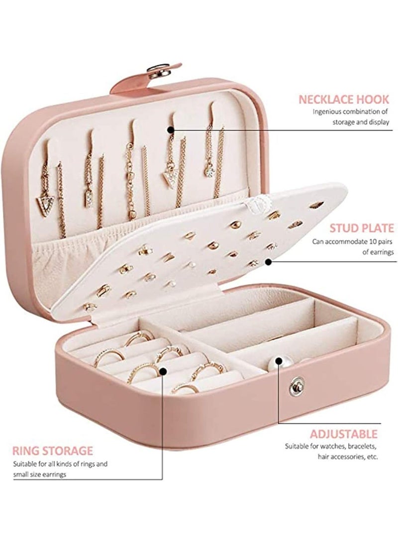 Pink Jewelry Box Organizer with Necklace Hooks and Compartments for Rings and Bracelets - Image 2