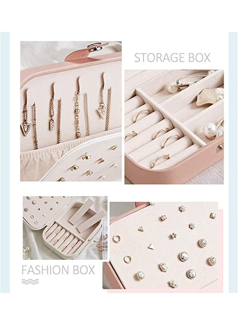 Pink Jewelry Box Organizer with Necklace Hooks and Compartments for Rings and Bracelets - Image 4