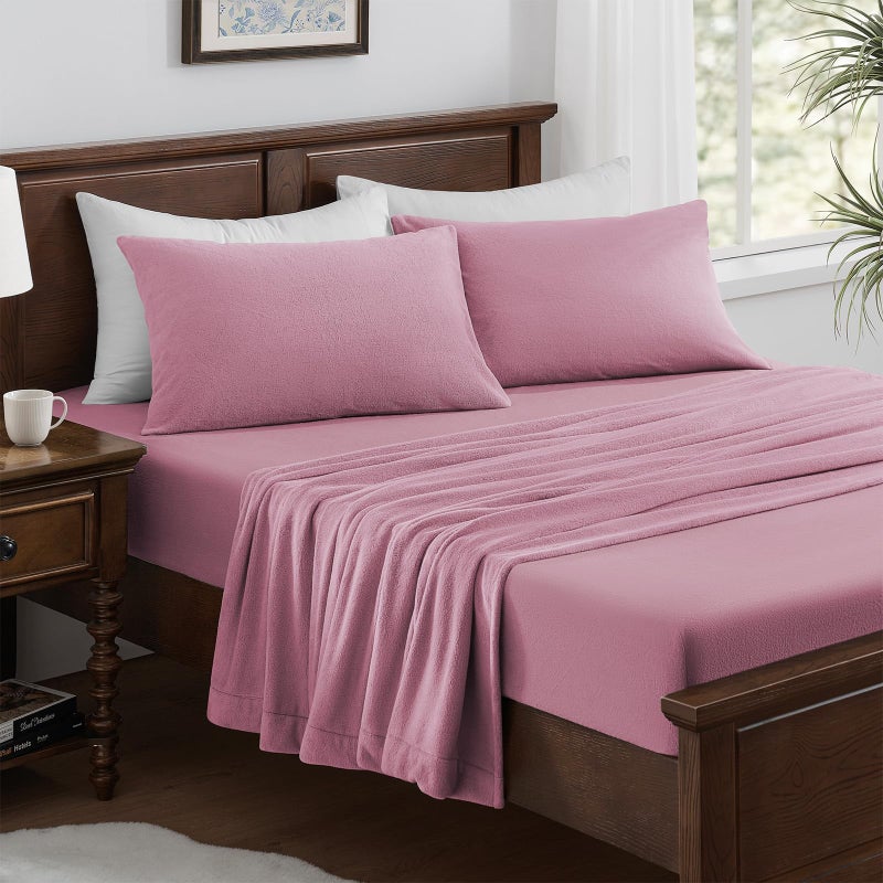 Petrichor Flannel Fleece Queen Size Sheet Set Rose â€“ Ultra Soft Anti-Static Plush Bedding, 4 Piece (1 Fitted Sheet 80"Ã—60"Ã—16",1 Flat Sheet 102"Ã—90",2 Pillowcases 30"Ã—20") - Image 2