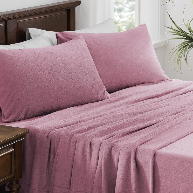 Petrichor Flannel Fleece Queen Size Sheet Set Rose â€“ Ultra Soft Anti-Static Plush Bedding, 4 Piece (1 Fitted Sheet 80"Ã—60"Ã—16",1 Flat Sheet 102"Ã—90",2 Pillowcases 30"Ã—20") - Image 4