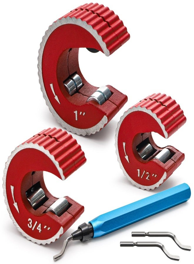 YOUEON Tubing Cutter Set, 6-Piece Copper Pipe Cutter Kit with Self-Tightening C-Shape Cutters (1/2", 3/4", 1"), Deburring Tool with 2 Extra Blades, for PVC, Copper, and Aluminum Pipes - Image 1