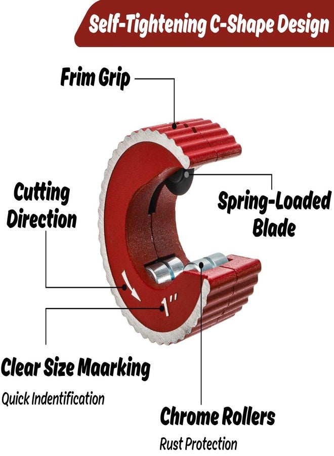 YOUEON Tubing Cutter Set, 6-Piece Copper Pipe Cutter Kit with Self-Tightening C-Shape Cutters (1/2", 3/4", 1"), Deburring Tool with 2 Extra Blades, for PVC, Copper, and Aluminum Pipes - Image 3