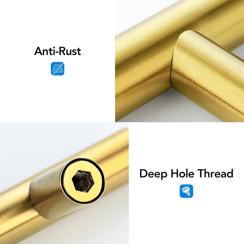 HOME EDIT 10 Pack Gold Cabinet Knobs 2 Inch - Brushed Brass Drawer Knobs Single Hole Gold T Bar Hardware Drawer Pulls for Kitchen Cabinets and Dressers - Image 3