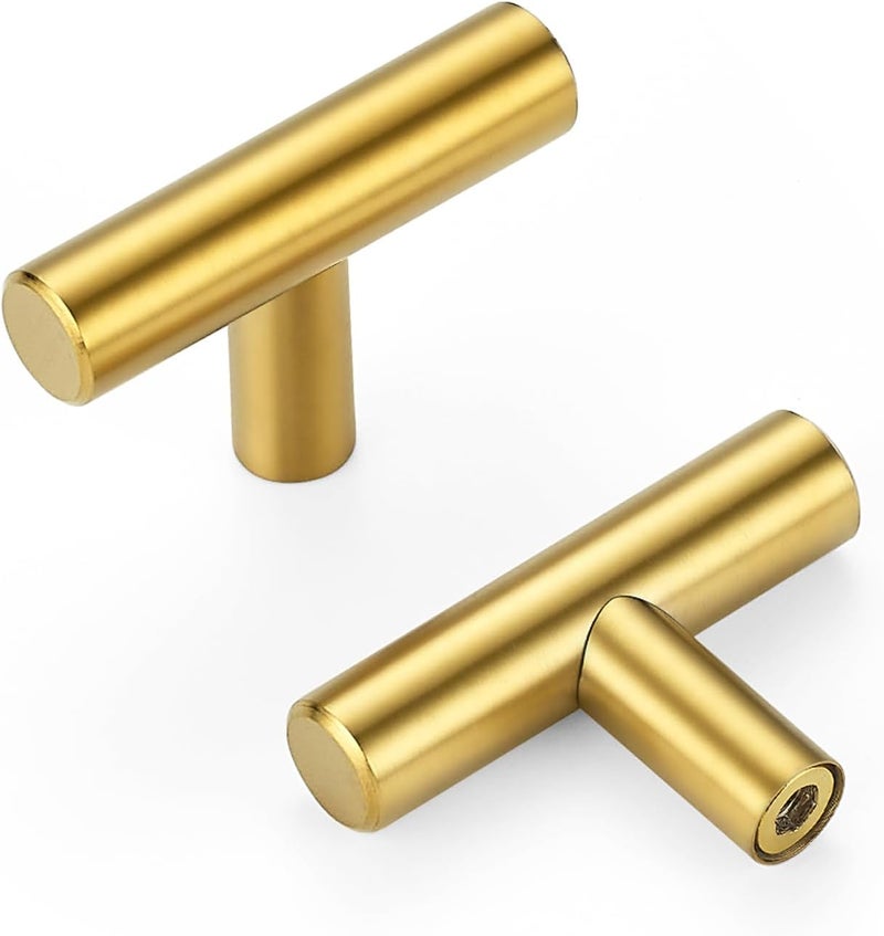 HOME EDIT 10 Pack Gold Cabinet Knobs 2 Inch - Brushed Brass Drawer Knobs Single Hole Gold T Bar Hardware Drawer Pulls for Kitchen Cabinets and Dressers - Image 1