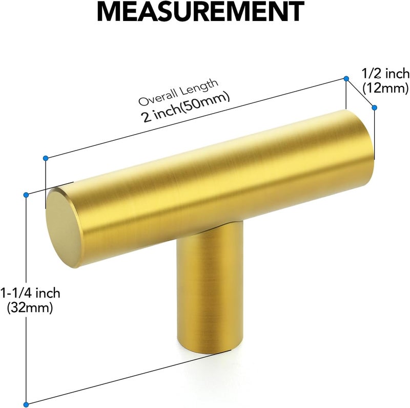 HOME EDIT 10 Pack Gold Cabinet Knobs 2 Inch - Brushed Brass Drawer Knobs Single Hole Gold T Bar Hardware Drawer Pulls for Kitchen Cabinets and Dressers - Image 2
