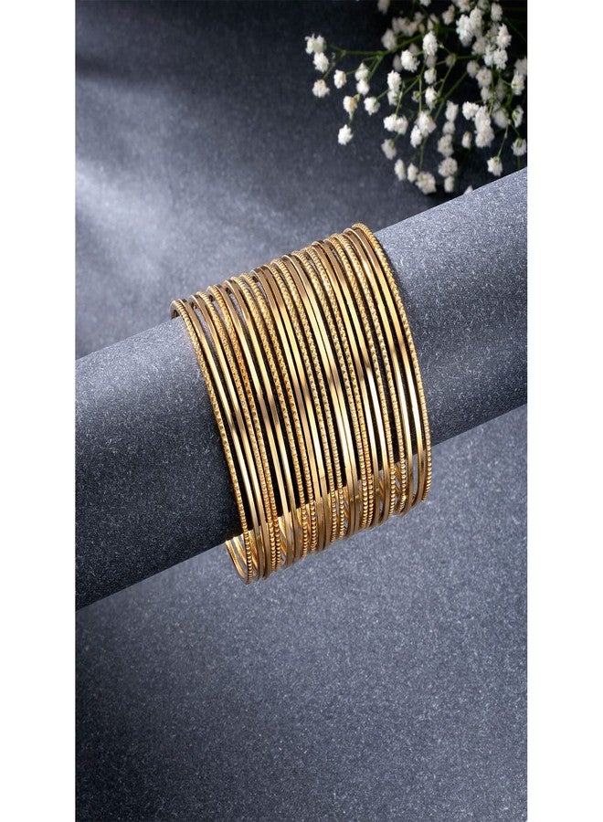 Peora Gold Plated Metal Bangles Set Ethnic Function Wear Navratri Gift For Women Girls (2.6 Inch) - Image 2