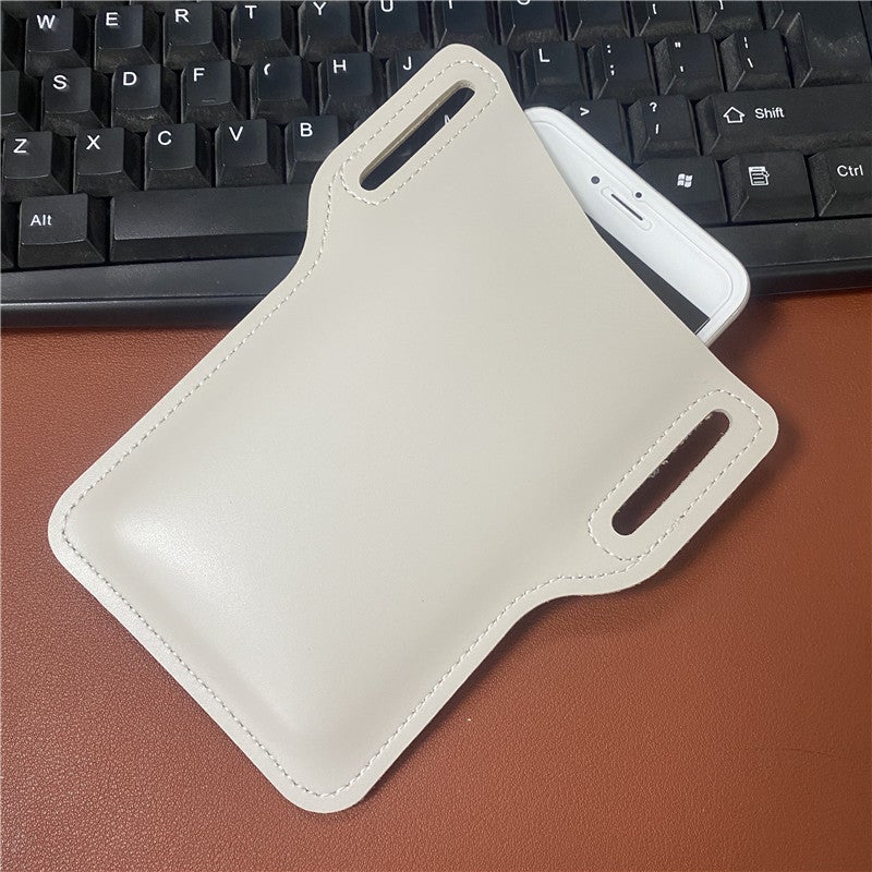 Spot Universal Waist-Mounted Mobile Phone Bag, Outdoor Leather Edc Tool Bag, Belt-Wearing Mobile Phone Leather Case(Beige White, M) - Image 2