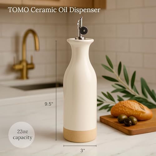 TOMO Ceramic Olive Oil Dispenser Bottle 22oz, Wide Mouth Easy Fill Design, Spill-Free Spout, Large Capacity - Image 2