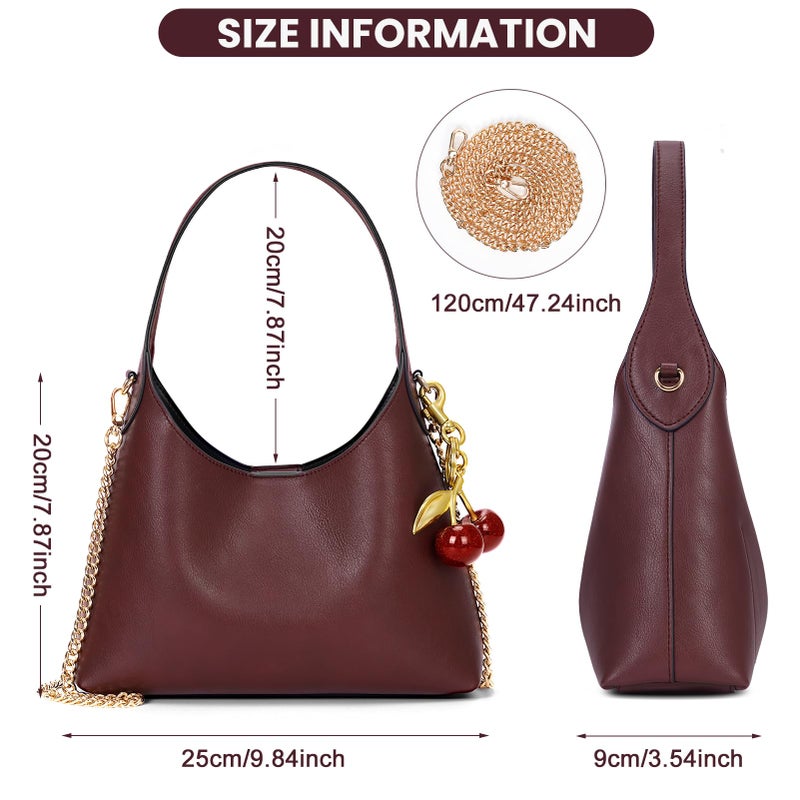JQWSVE Small Hobo Bags for Women Cherry Shoulder Bag Purse Faux Leather Tote Handbag Trendy Chain Crossbody Bag - Image 5