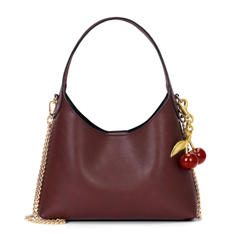 JQWSVE Small Hobo Bags for Women Cherry Shoulder Bag Purse Faux Leather Tote Handbag Trendy Chain Crossbody Bag - Image 1