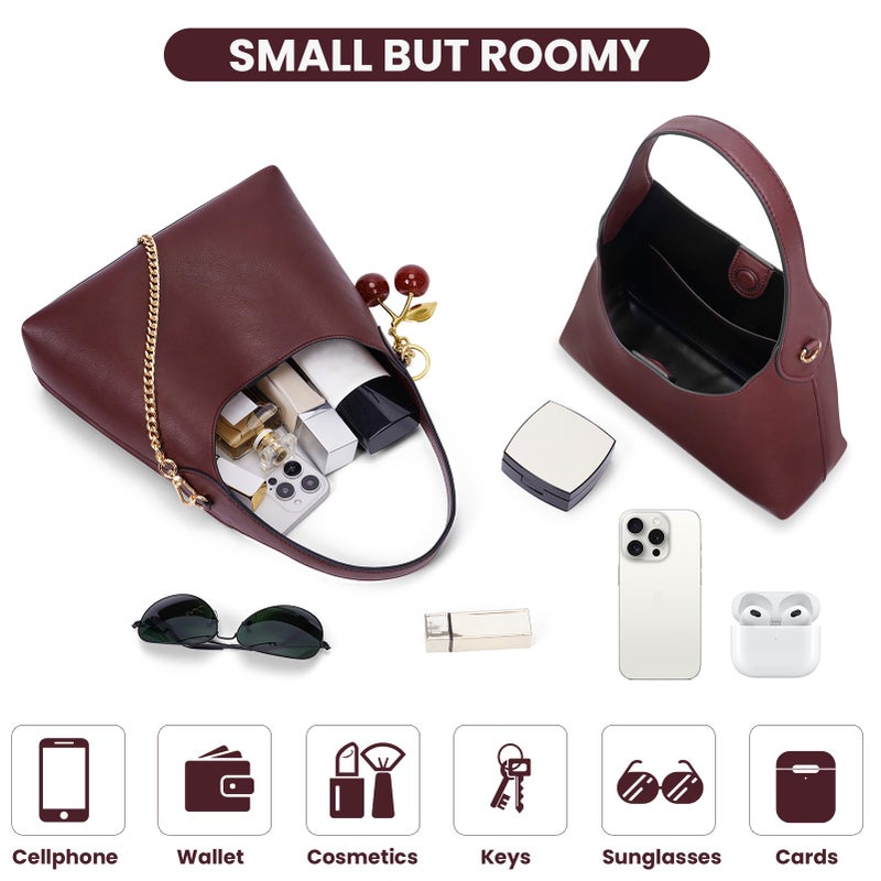 JQWSVE Small Hobo Bags for Women Cherry Shoulder Bag Purse Faux Leather Tote Handbag Trendy Chain Crossbody Bag - Image 4