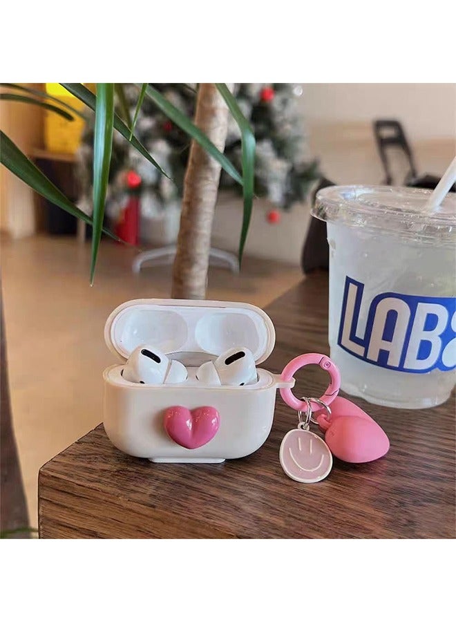 AirPods Pro2 Case, Airpods Pro 2nd Generation Pink TPU 3D Heart-shaped Case Cover, Soft Silicone Skin Shock-Absorbing Protective Cover with Keychains for Apple Airpods Pro 2 - Image 3