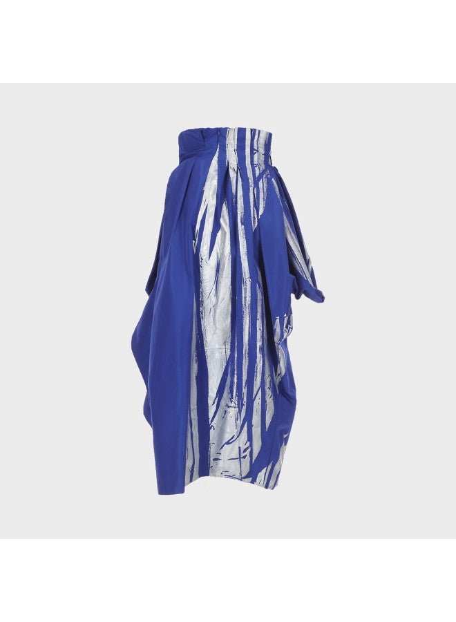 Zara Luxury Modern Stylish Chic Color-Blocking Irregular Design High-Waist Loose Straight Midi Skirt - Image 3