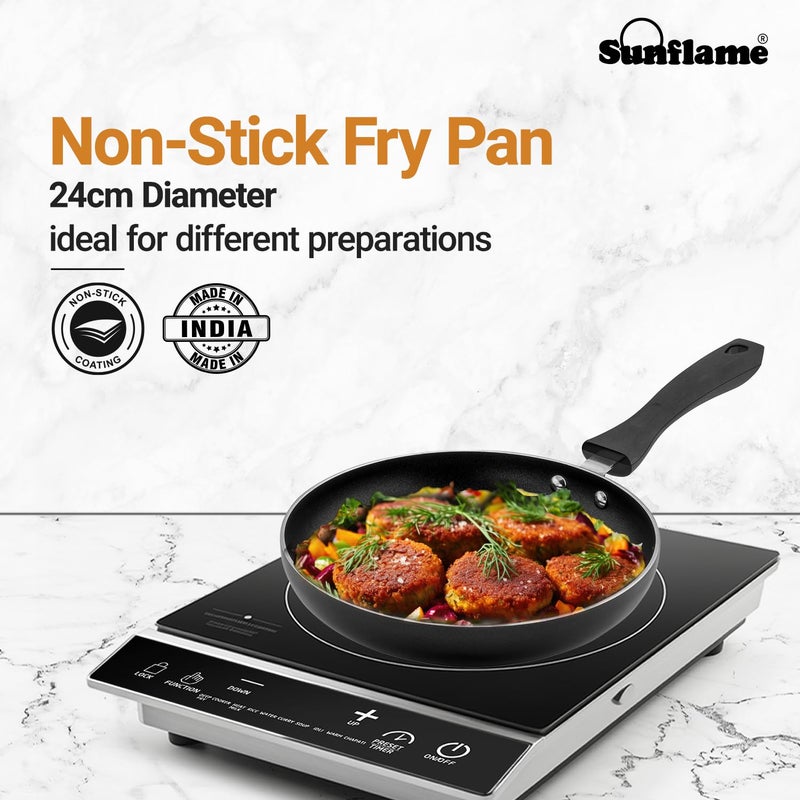 SUNFLAME Non-Stick Fry Pan FP N24 IB | 24cm Diameter | Induction Compatible | 1-Year Coverage | Sturdy Cool Touch Handle | Toughened Glass Lid | Easy to Clean - Image 2