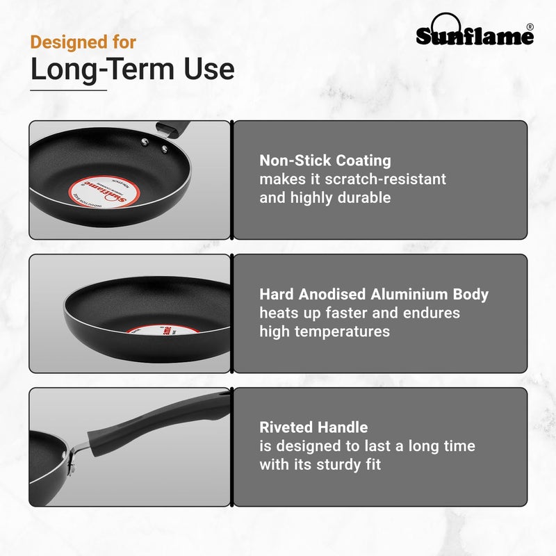 SUNFLAME Non-Stick Fry Pan FP N24 IB | 24cm Diameter | Induction Compatible | 1-Year Coverage | Sturdy Cool Touch Handle | Toughened Glass Lid | Easy to Clean - Image 4