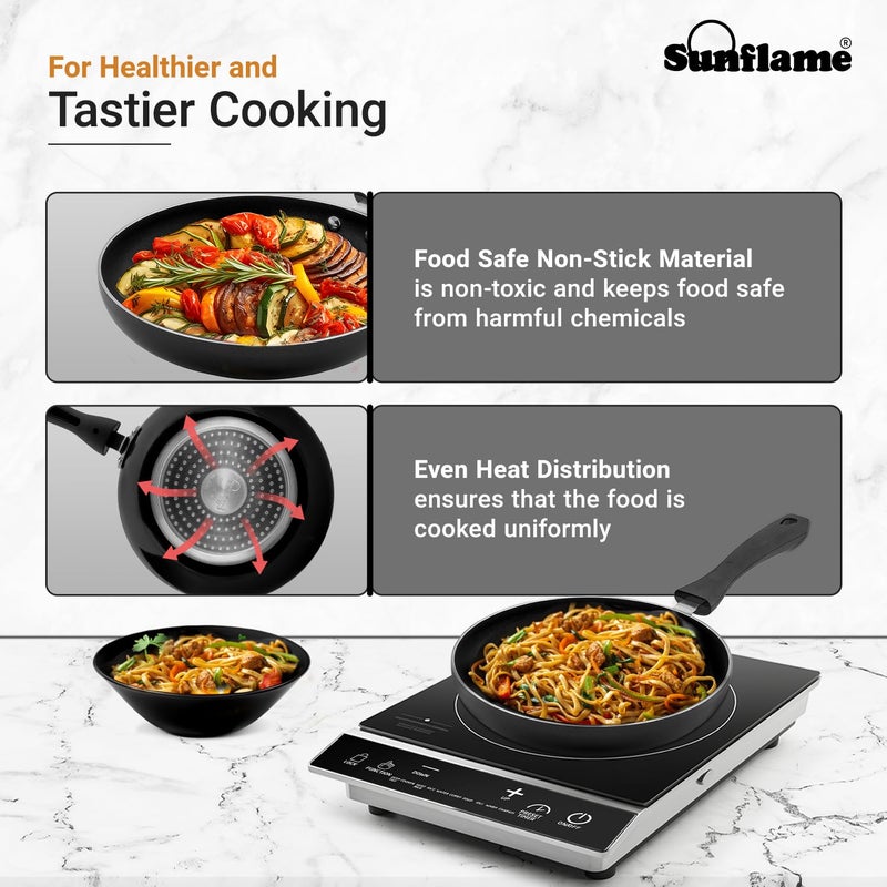 SUNFLAME Non-Stick Fry Pan FP N24 IB | 24cm Diameter | Induction Compatible | 1-Year Coverage | Sturdy Cool Touch Handle | Toughened Glass Lid | Easy to Clean - Image 3